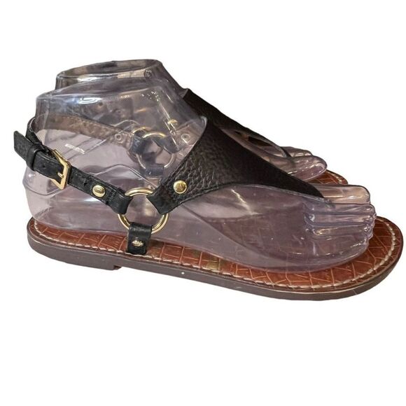 Sam Edelman Greta Sandals Womens 6 M Black Slip On Buckle Strap Flats Comfort - Picture 3 of 7